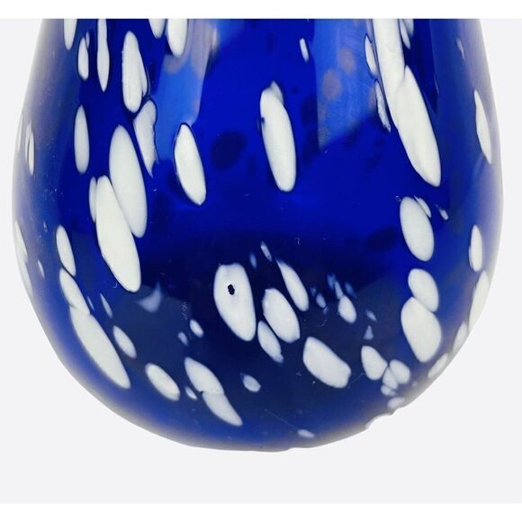 VTG Blue Speckled Blown Art Glass Pitcher White Splatter Swirl Applied Unique - Picture 8 of 12